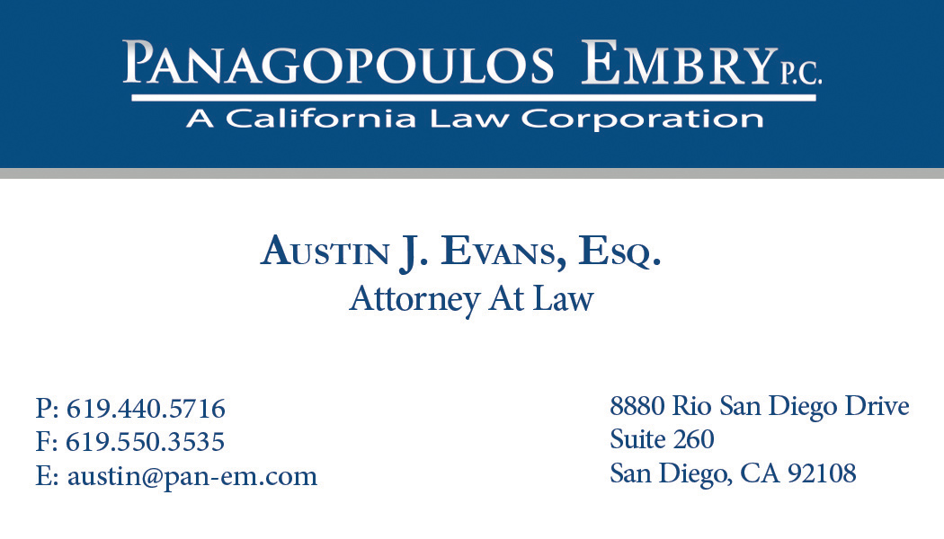 Austin J. Evans, Esq. Business Card Front