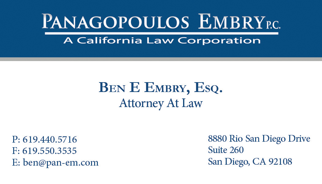 Ben E Embry, Esq. Business Card Front