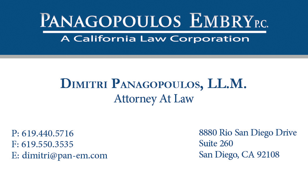 Dimitri Panagopoulos, LL.M. Business Card Front