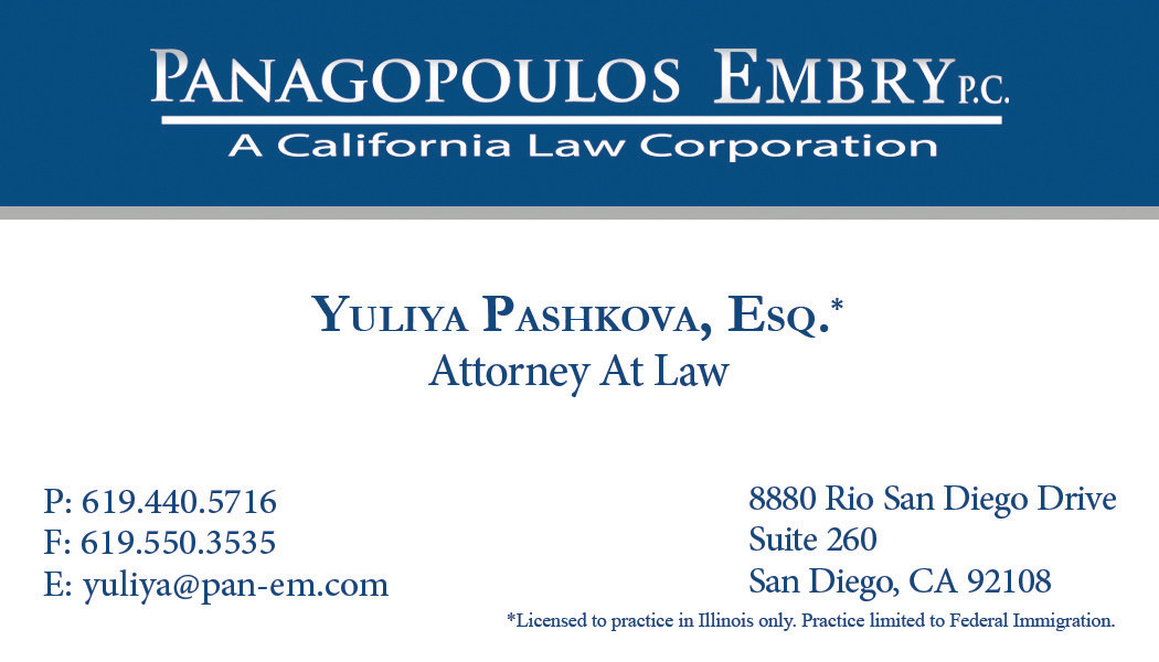 Yuliya Pashkova, Esq. Business Card Front