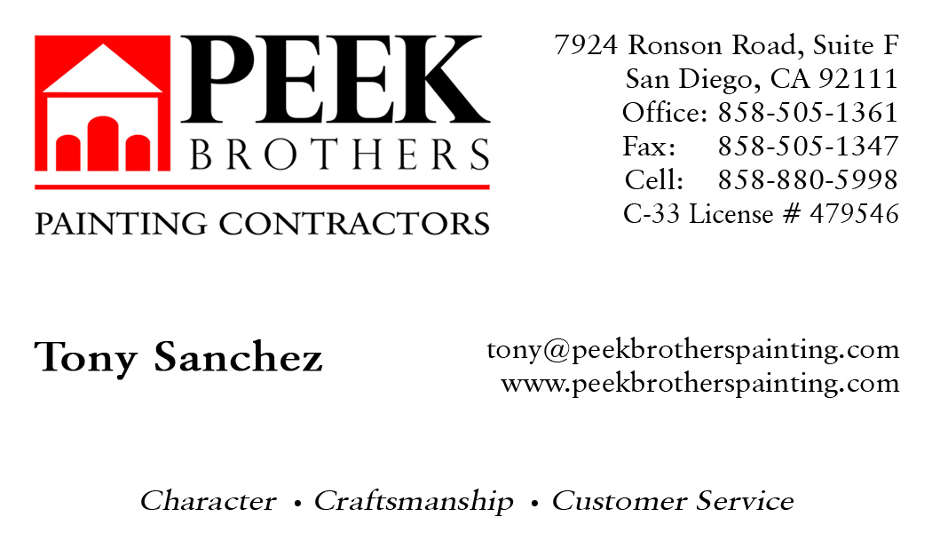 Tony Sanchez Peek Brothers Painting Business Card Front