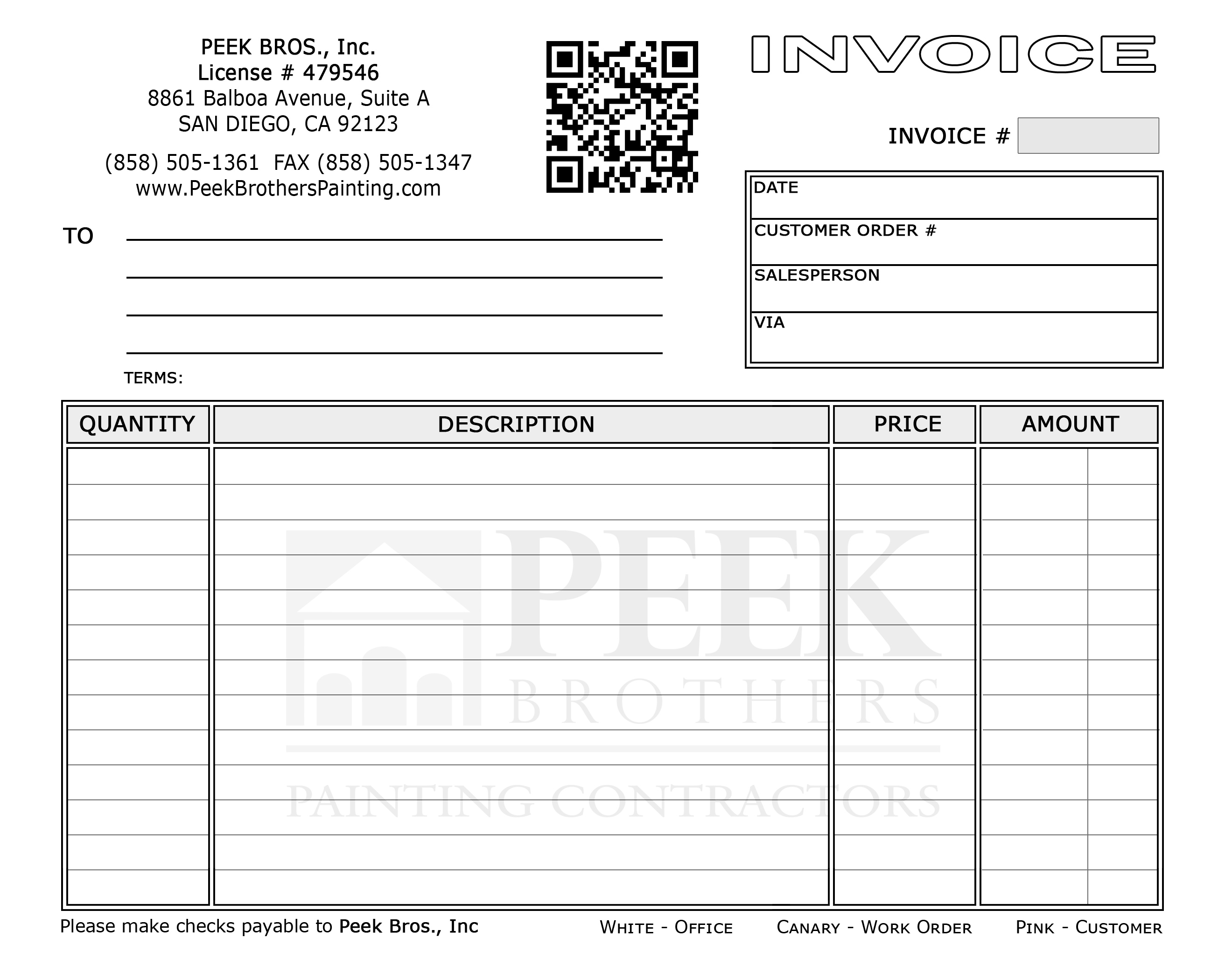 Peek Brothers Invoice